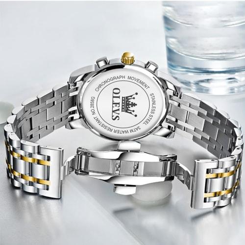 OLEVS Watch for Men Moon Phase Timer Quartz Stainless Steel Band Simple Fashion Waterproof Luminous Date Watch for men Blue