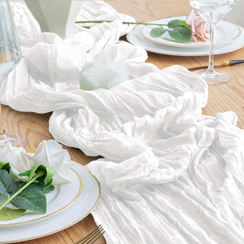 2 Pack Cheesecloth Table Runners Cheese Table Cloth Gauze Boho for Wedding Bridal Shower Baby Shower Party Table Decorations