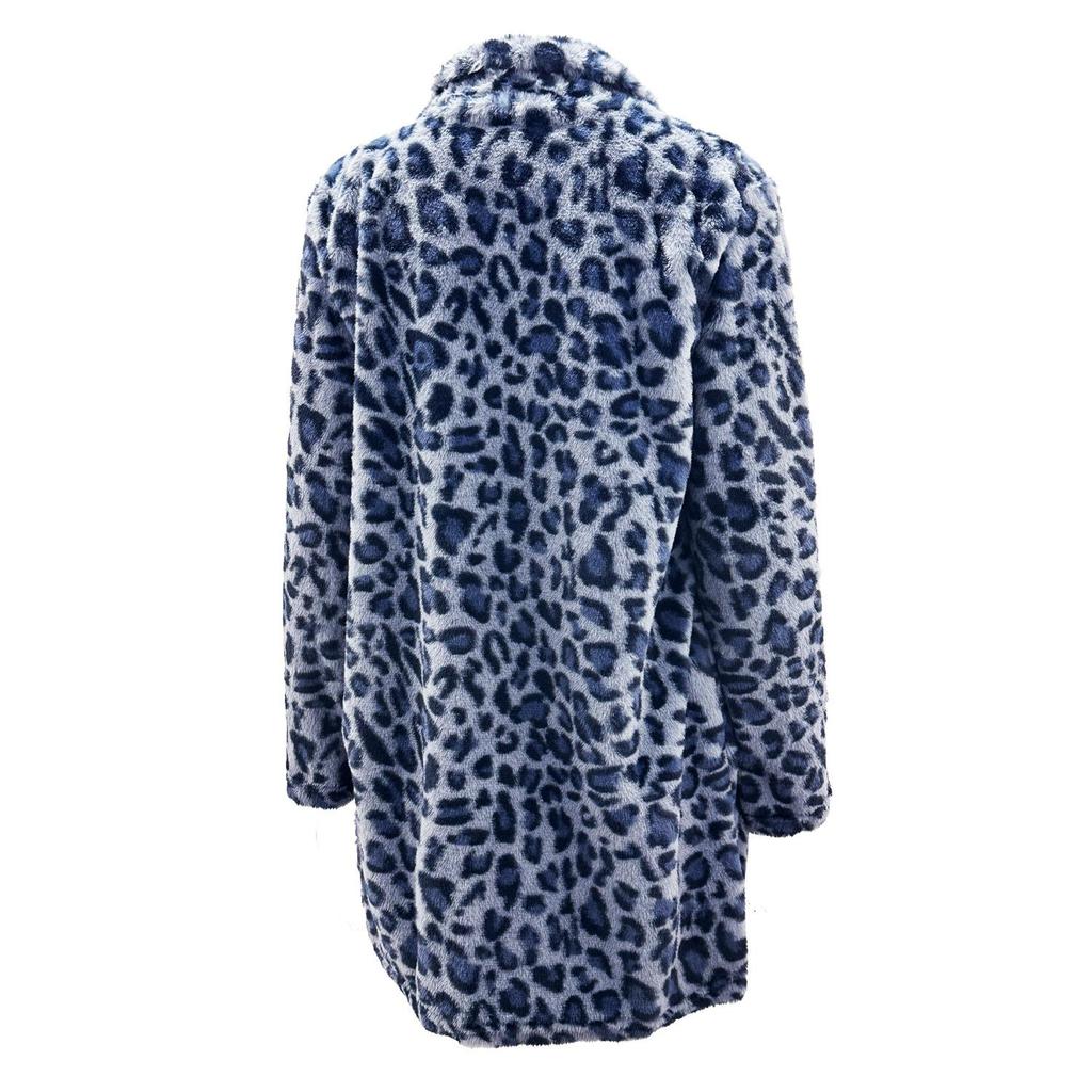 Damen Herbst- und Winter Langarm Revers Taschen Locker Leopard Plüschjacke