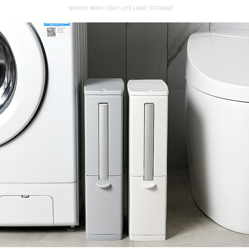 3 in 1 Plastic Narrow Plastic Trash Can Set with Toilet Brush Bathroom Waste Bin Dustbin Trash Cans Garbage Bucket Garbage Bag Dispenser