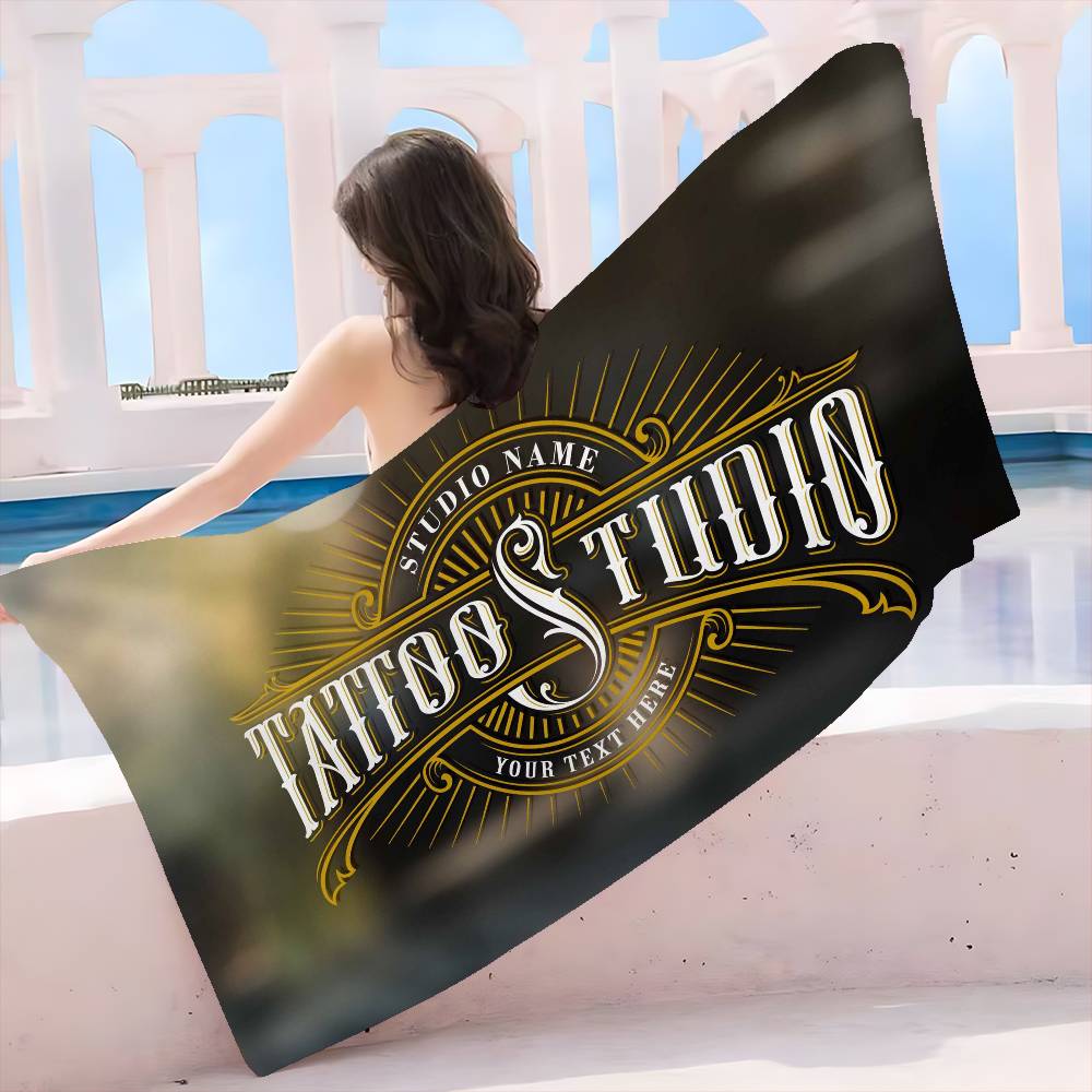 Tattoo Shop Logo Beach Towel Colorful Bath Towels for Girl Microfiber Quick Dry Sand Free Beach Yoga Spa Gym Pool