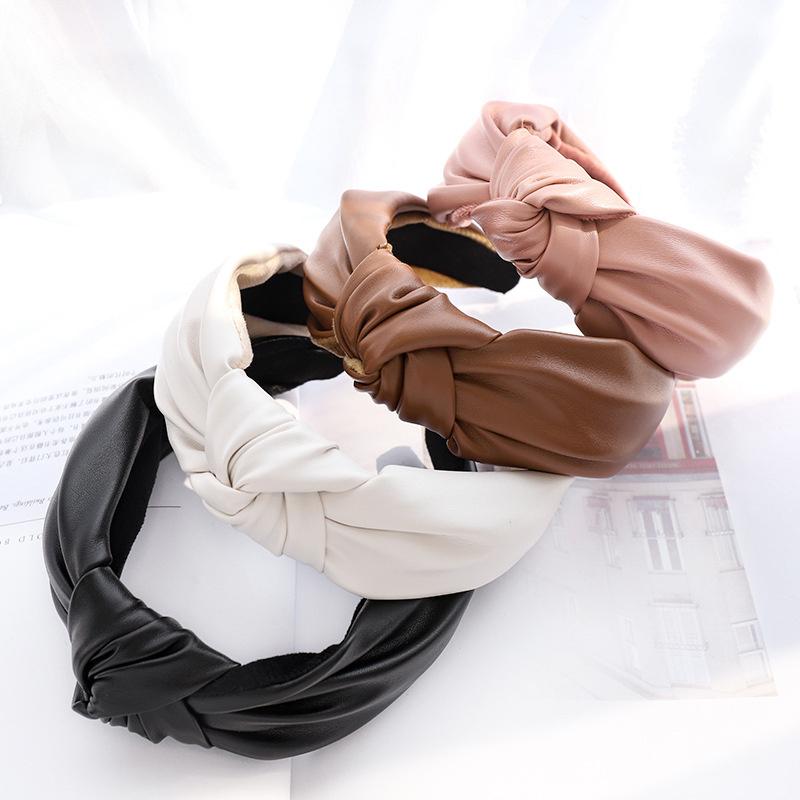 Exquisite Stirnbänder aus synthetischem Leder und Flanellstoff mit Knoten für Damen, lässig, zum Einkaufen, für Partys, Kopfschmuck für Herbst und Winter