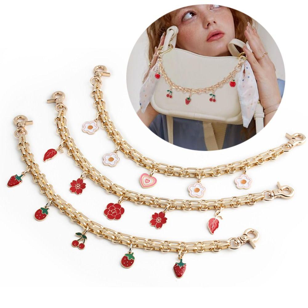 1Pc New Women's Sweet Bag Chain Replacement Strawberry Handbag Straps Portable Metal Extension Chain Pendant Decoration