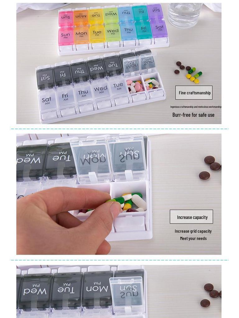Przenośny 14-przegródkowy rozkładany organizer na leki na rano i wieczór - tygodniowe pudełko podróżne na leki