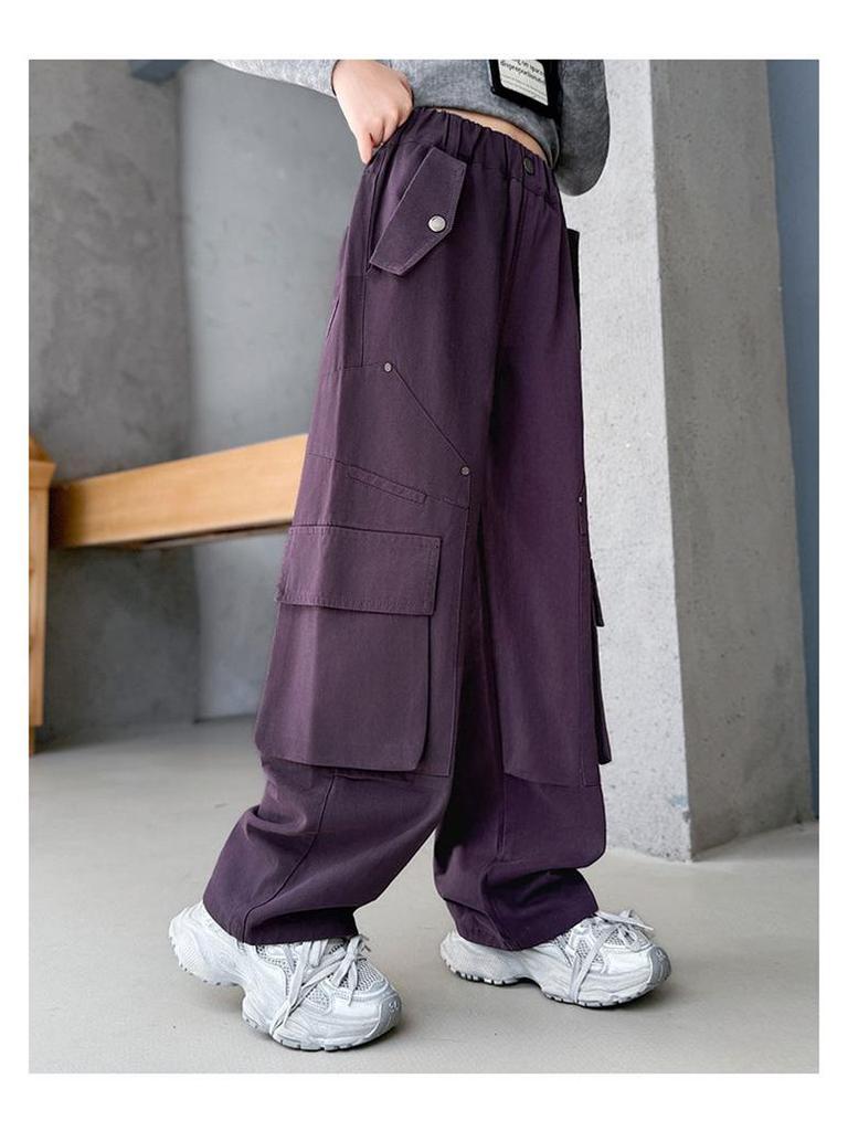 Girls' Wide-Leg Cargo Pants - Cool Street Style for Autumn 2025