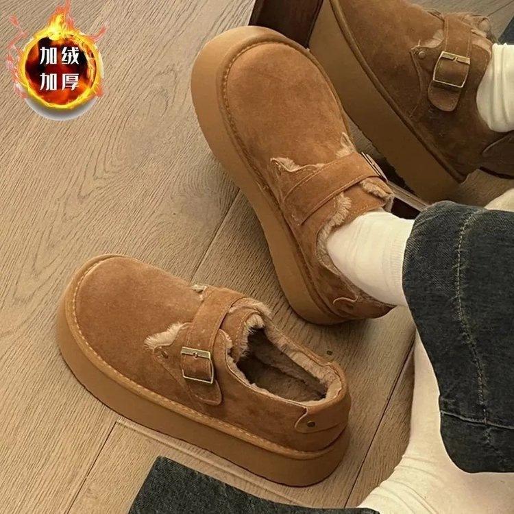 Fleece and Thickened Birkenstocks Cotton Shoes with Thick Soles, New Ins Lazy Warm Cotton Shoes In Autumn and Winter