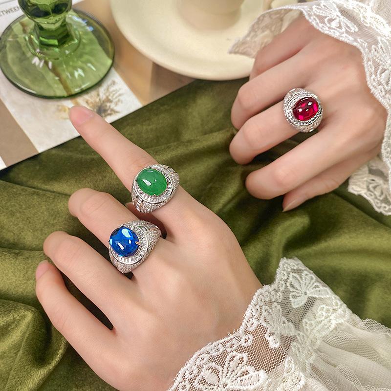 Jewelry Simulation Blue Spinel Plain Surface Fluorescent Retro Ring Main Stone 10 * 12