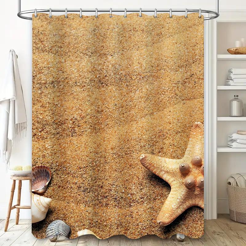 Beach Starfish Shell Bath Shower Curtain For Bathroom Decor Waterproof Printed Fabric 72 X 78