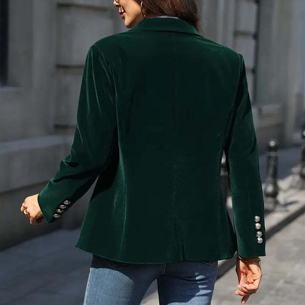 Women's Fashion Elegant Color Long Sleeve Gold Velvet Button Coat