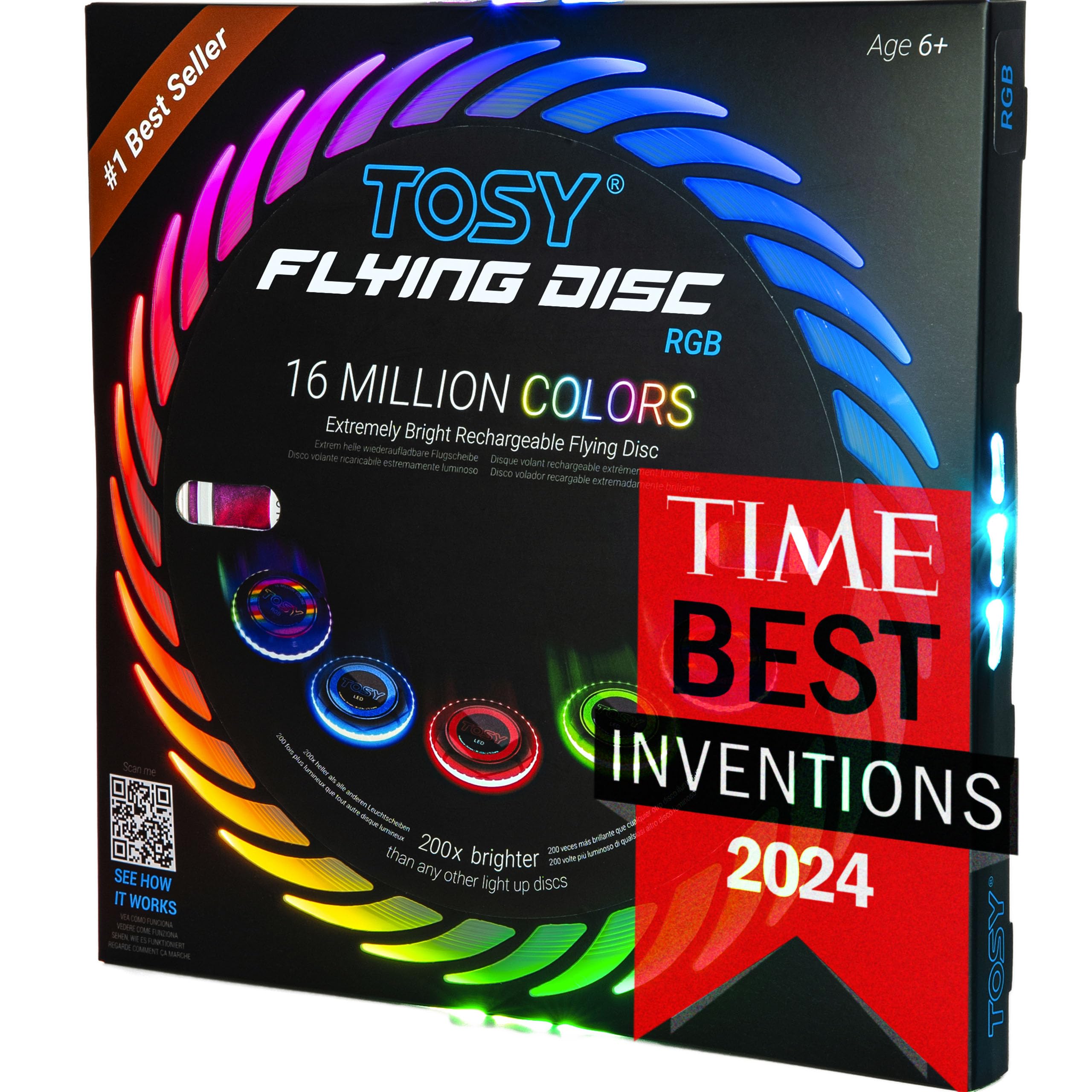 

TOSY Flying Disc 16 Million RGB Colors or 36 Super Smart Auto Camping Gift for and 175g Frisbee - LEDs, Bright, Mode, Light-Up, Rechargeable,