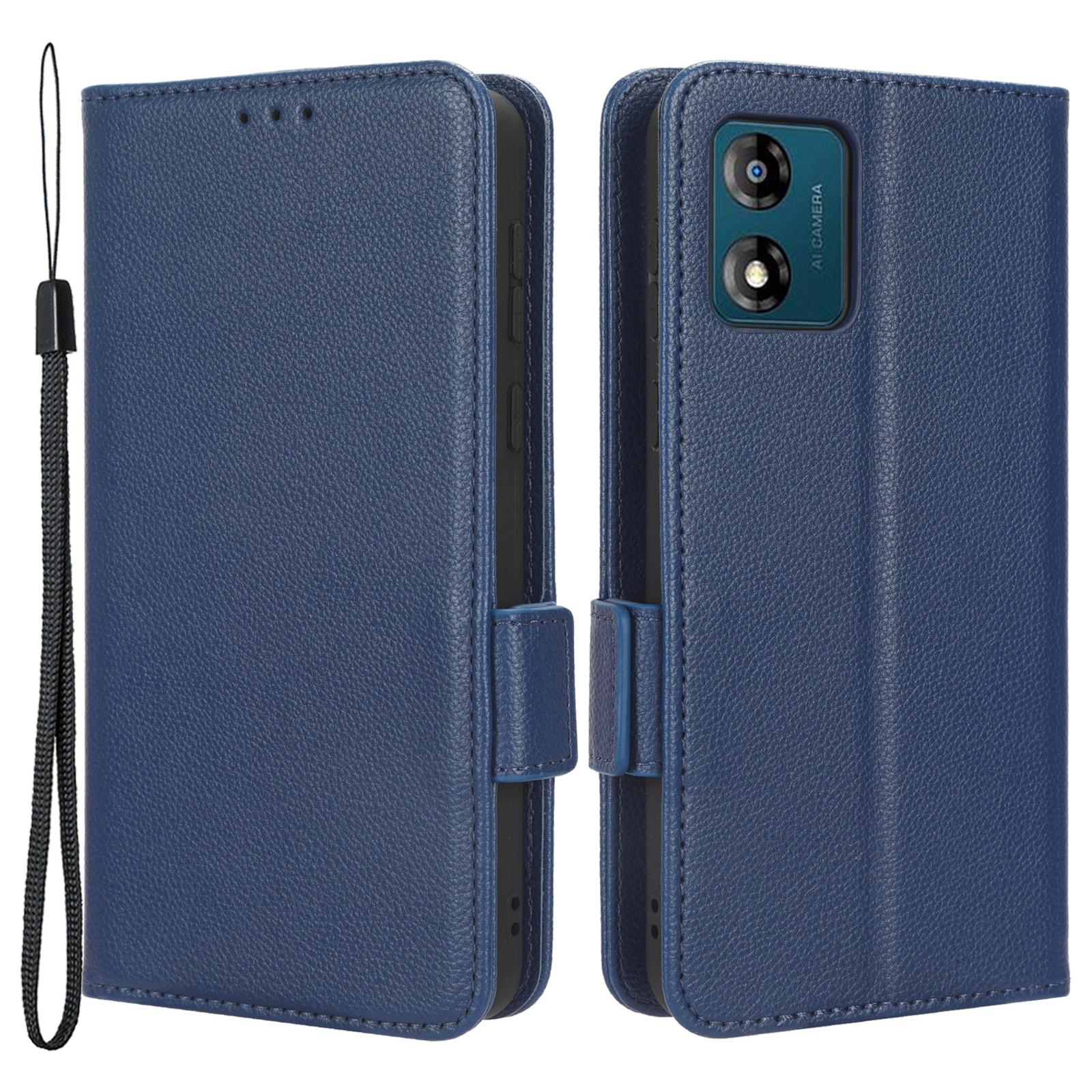 

For Motorola Moto E13 4G Phone Case Wallet Stand Litchi Texture PU Leather Dual Magnetic Clasp Phone Cover Dark Blue