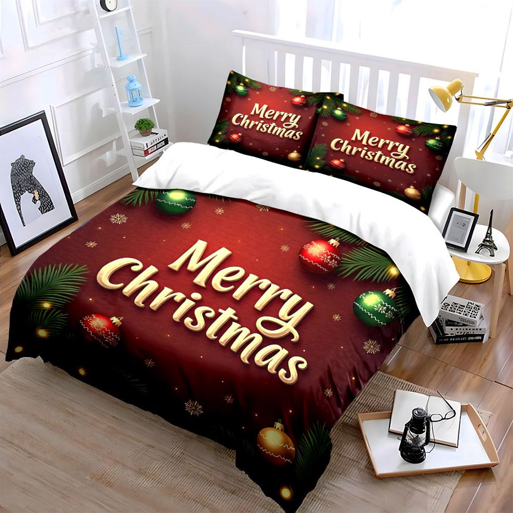 Merry Christmas Ornament Design Bedding Duvet Cover Set Duvet Cover Pillowcases (1*Duvet Cover 2*Pillowcases, Without Duvet Insert)