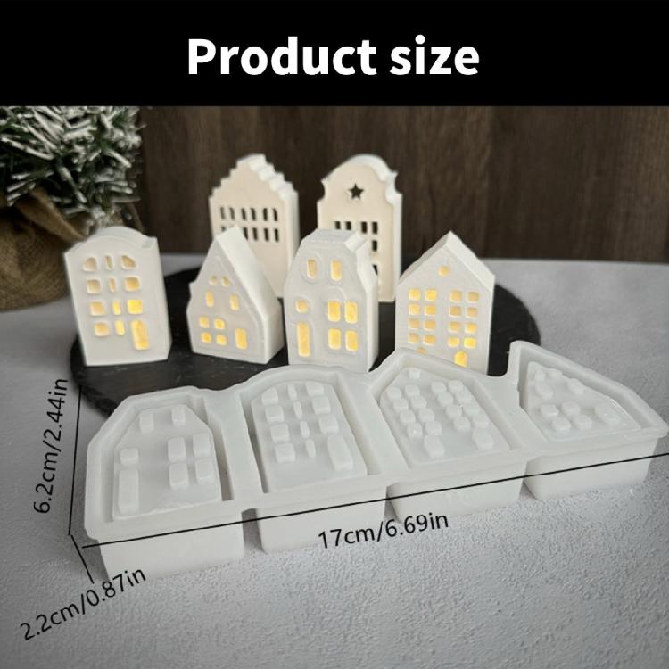 Silicone Mold for Tealight Holder Decoration 4 Grid House Shaped Atmosphere Light Making Molds Jewelry Making Supplies
