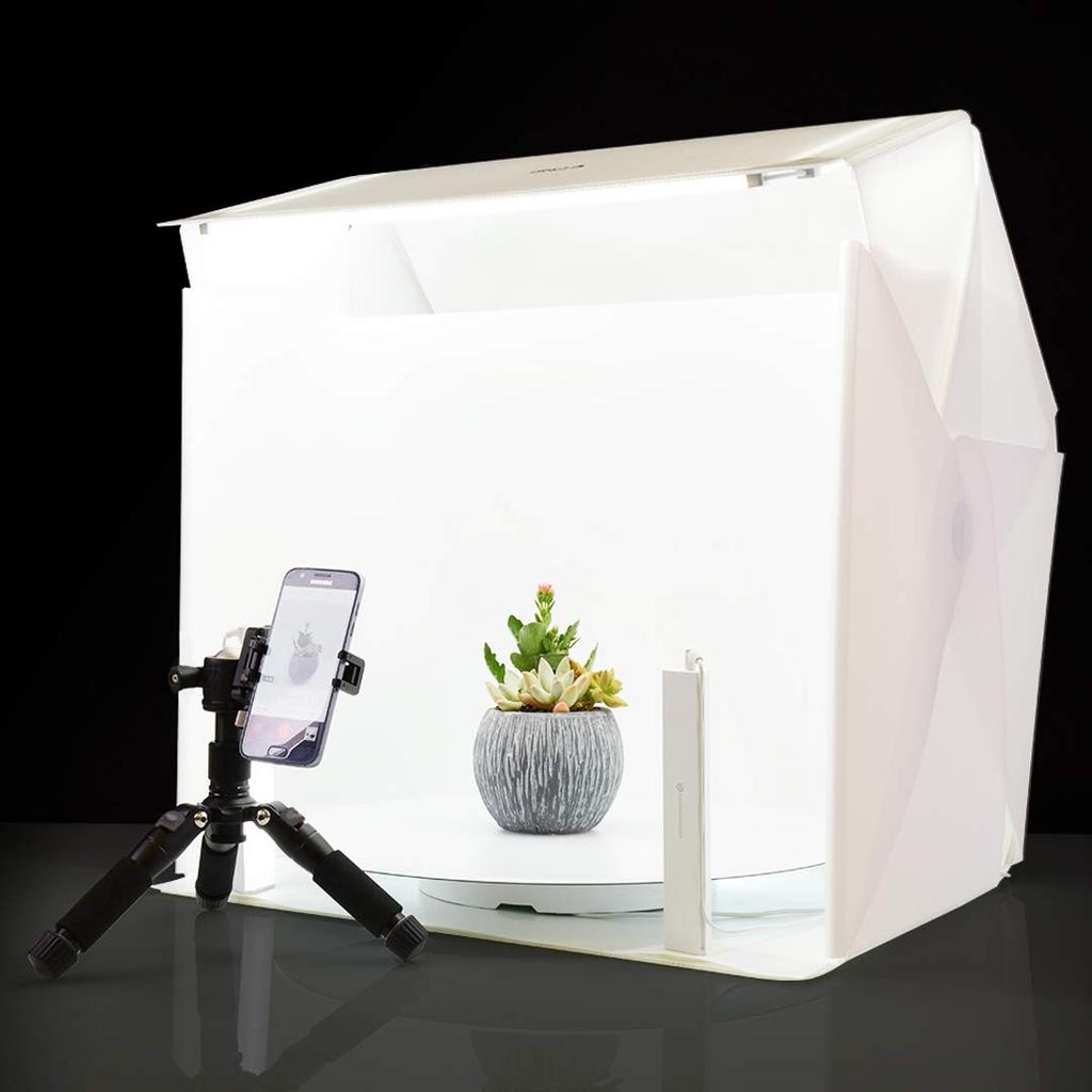 Foldio3 Komplettset 60 cm tragbare Fotostudio-Lichtbox mit 360-Grad-Smart-Drehteller und Erweiterungskit ORANGEMONKIE erstes Fotostudio
