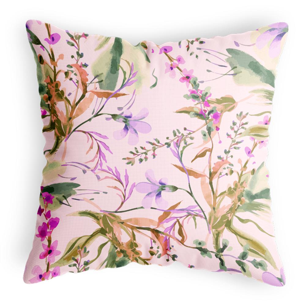 Car Backrest Pillowcase Petals Flowers Nordic Style Office Waist Backrest Pillowcase Cotton and Linen Linen Pillowcase