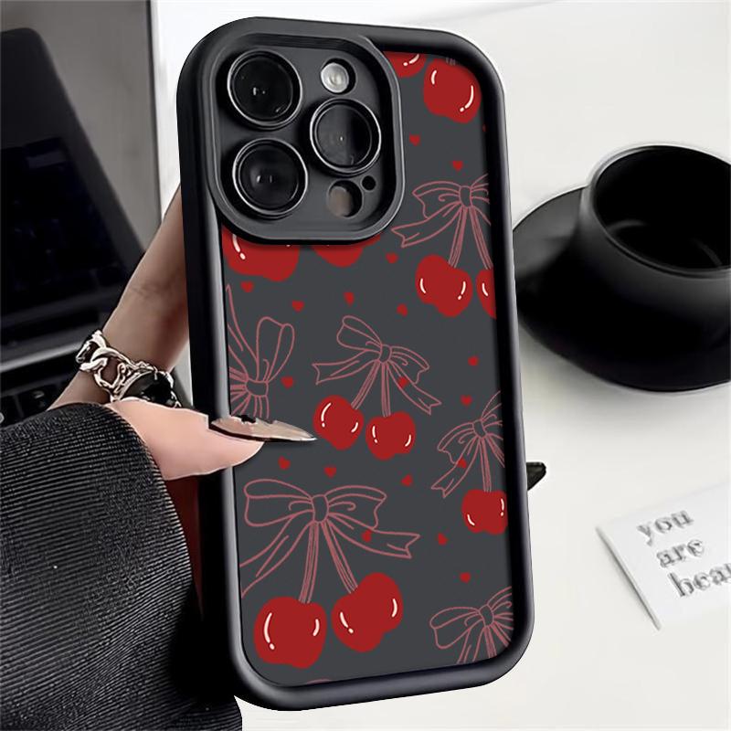 Bow Cherry TPU Case For IPhone 16 Pro Max Shockproof Soft Silicone For IPhone 15 14 Pro 13 12 Pro Max 11 Phone Cover Case Funda