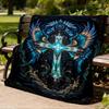 1pc Cross Ornament Throw Blanket Polyester Fiber, Lightweight Flannel, Soft & Warm, All Season Use for Outdoor, Camping Digital Print
