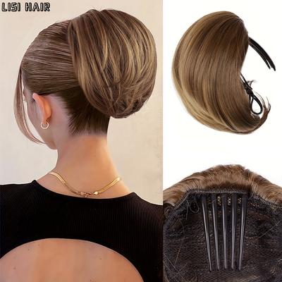 Synthetic Fully Short Ponytail Bun Hair Chignon with Comb Clip Bun Updo Drawstring Bun Hair Pieces Extension For Women