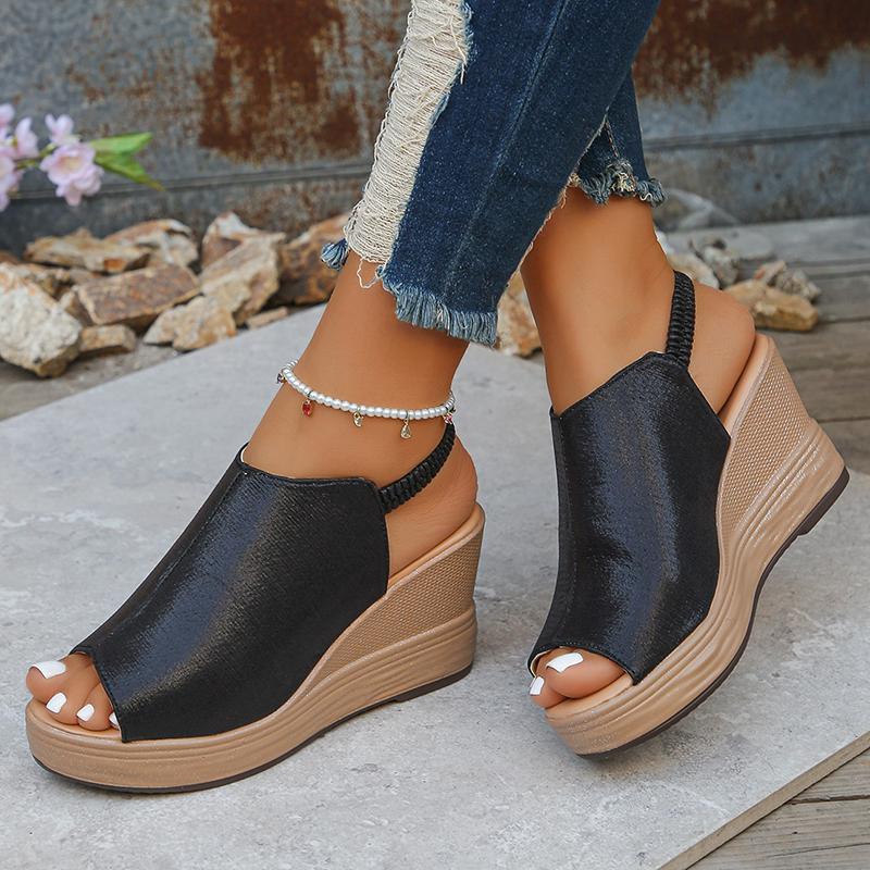Fashion 2025 New Gold Wegdes Sandals Women Summer Plus Size Chunky Platform Sandles Woman Elastic Back Strap High Heel Sandalias Mujer