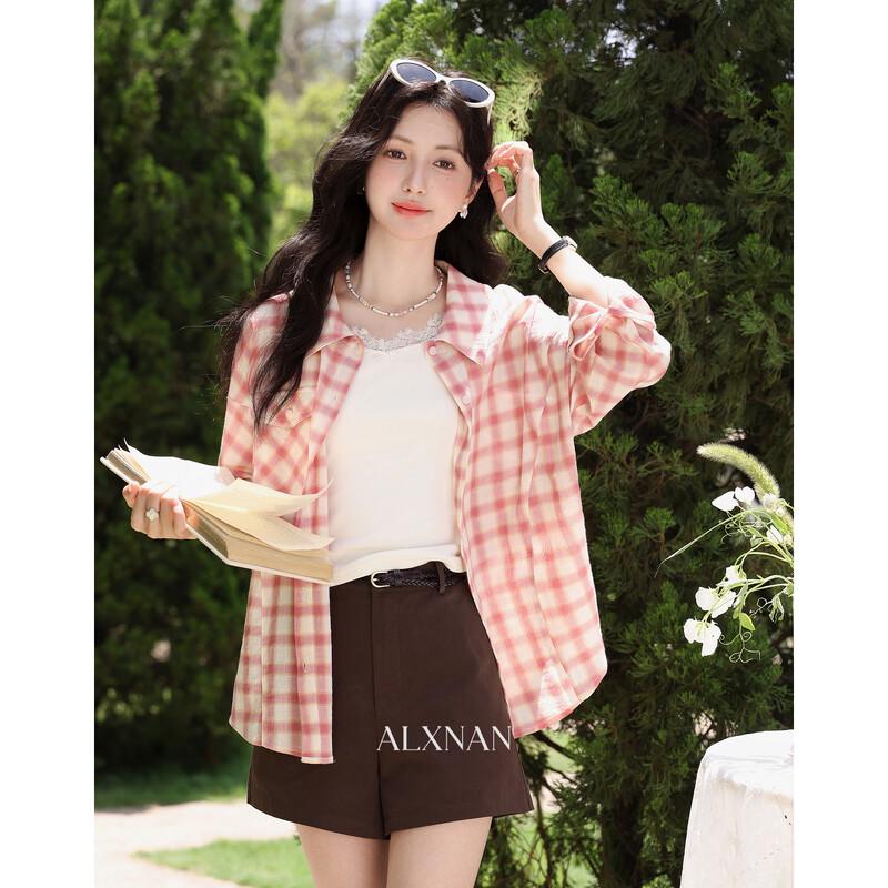 Women s Pink White Lace-Trim Blouse M