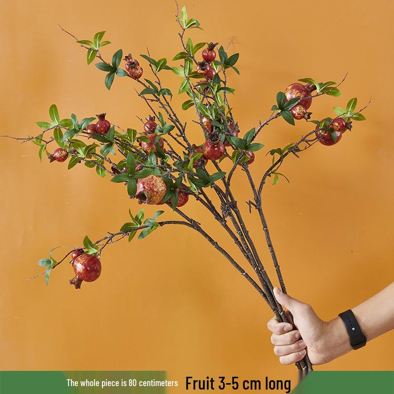 Pomegranate and Persimmon Artificial Flower Branch for Living Room or Dining Table Decoration