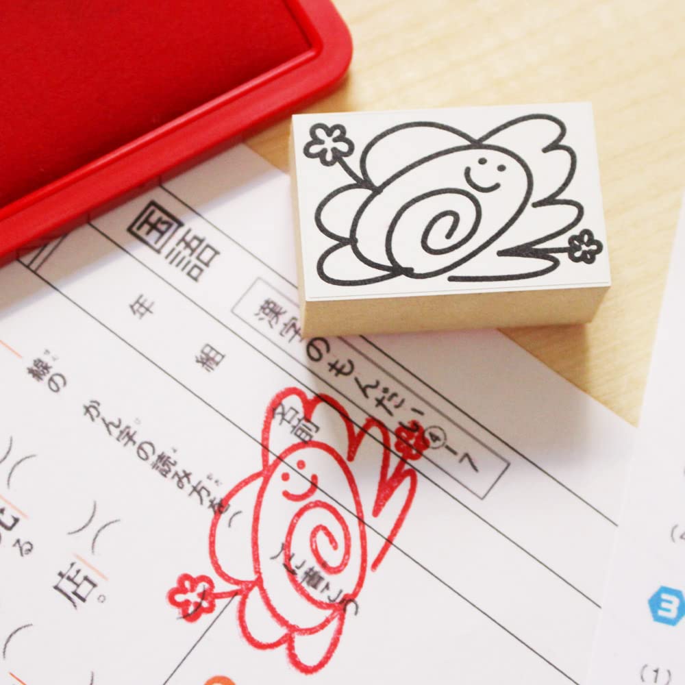 Cute Test Hanamaru Red Wooden Rubber Stamp Made in Japan Stamps, Grading, Teacher, Pen, Reward, Set, Gift, (#41)