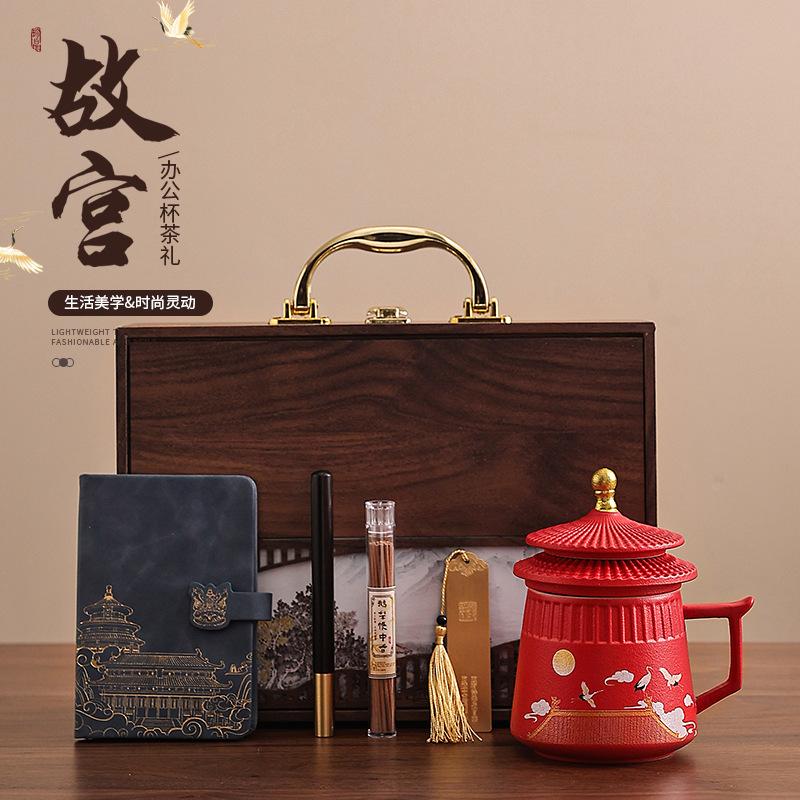 Guochao Forbidden City Ceramic Mug with Lid Booking Wind Business Souvenir Simple Tea Separation Tea Cup