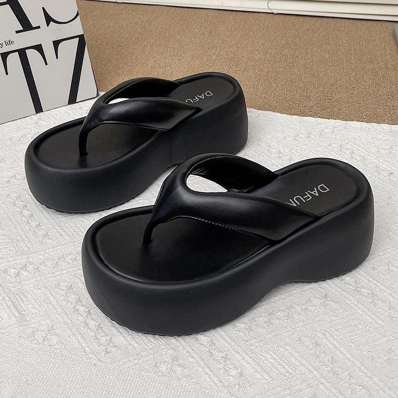 

2025 summer small man height increase flip-flops women summer slope heel fashion versatile slippers thick bottom cool slippers 35 чёрный