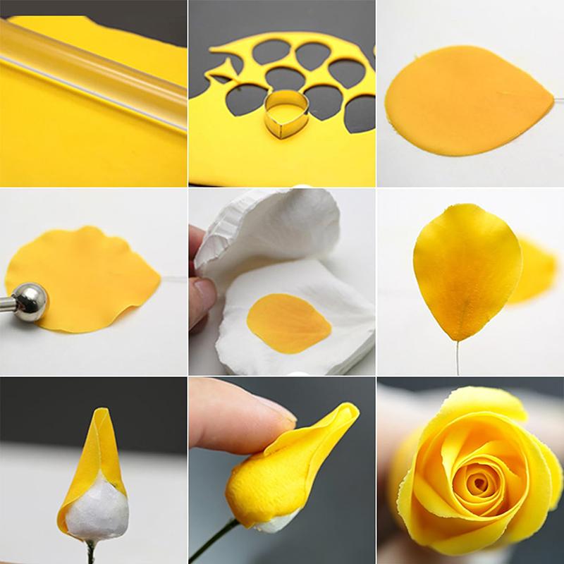 5/7Pcs Peony Petal Veiner Silicone Mold with Stainless Steel Cutter Handmade Fondant Flower Molds for Cake Decorating Bakeware T