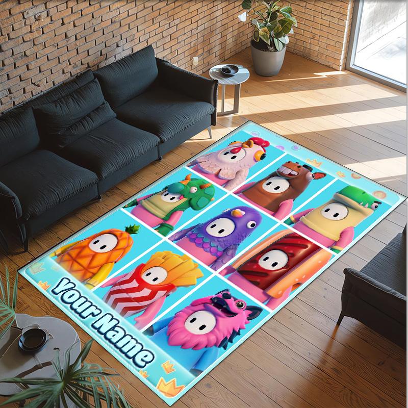 Personalized Crystal Velvet Carpet Custom Name Text,Fall Guys Anti Slip Area Rug For Home Decoration