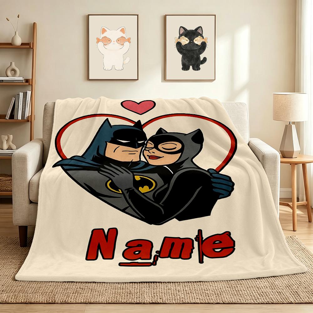 Custom Name Batman Catwoman Flannel Blanket Throw Blanket Soft Warm Sofa Bed home Decor Unique Gift