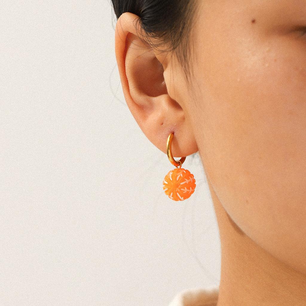 Hoop earrings, niche fruit drop earrings, pineapple orange, titanium steel ear jewelry, versatile and unique earrings