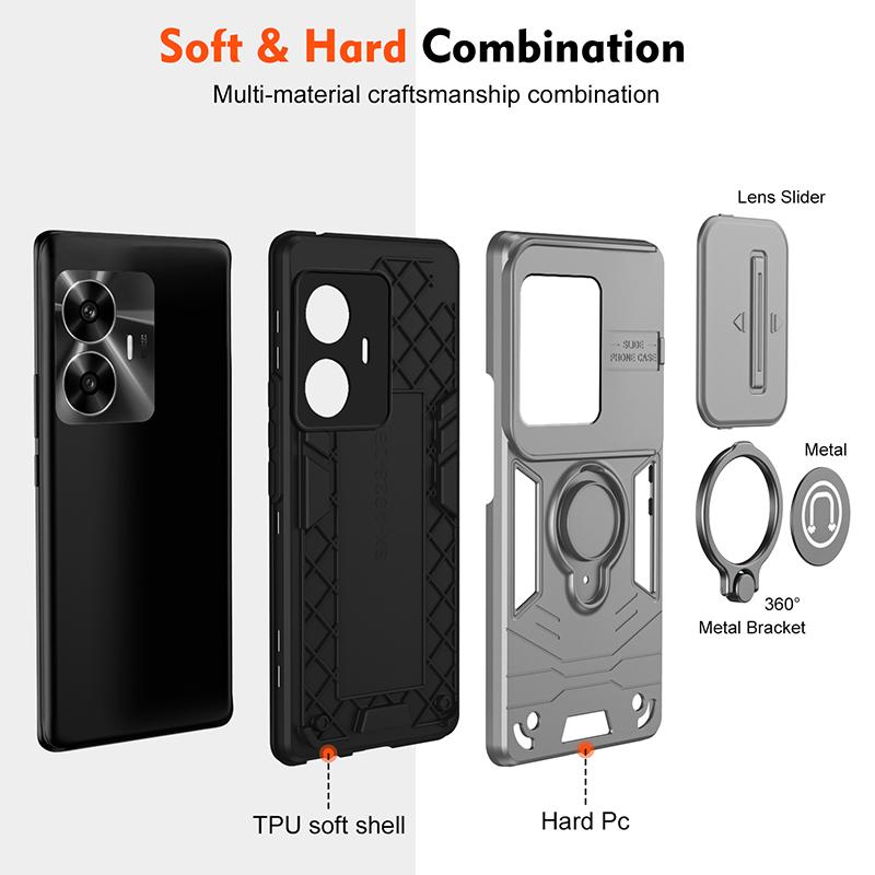 For Realme C53 C55 Armor Rotate With Ring Stand Camera Lens Anti-Scratch Case For Realme Narzo N53 N55 Magnet Charge Phone Cover