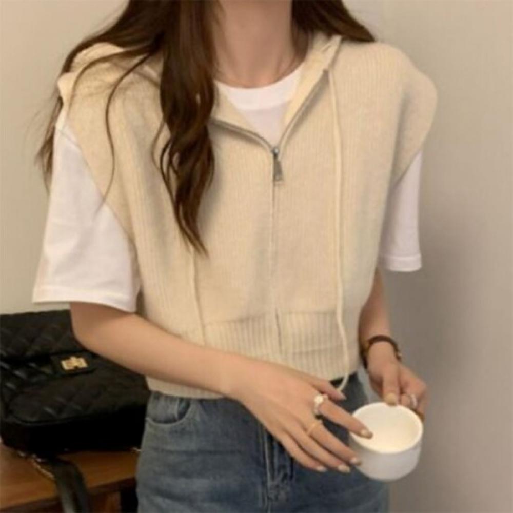 New Arrivals Open Run Cropped Hooded Zip Up Vest Slim Fit