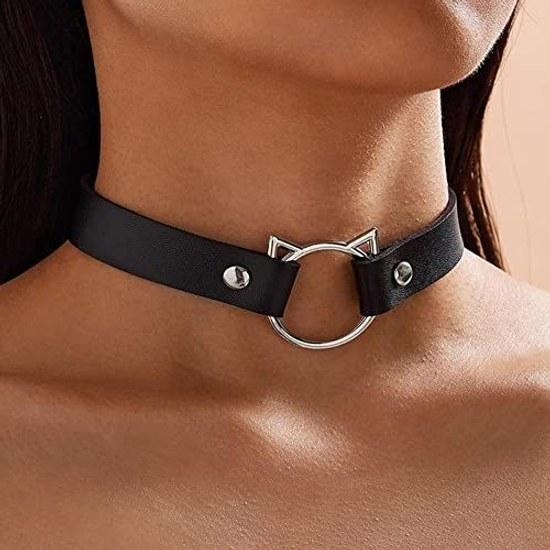 DECI Choker Heart Cat Circular Collar Leather Necklace Adjustable Size Accessory Gothic Alternative Unique Cosplay Harajuku Style Unisex