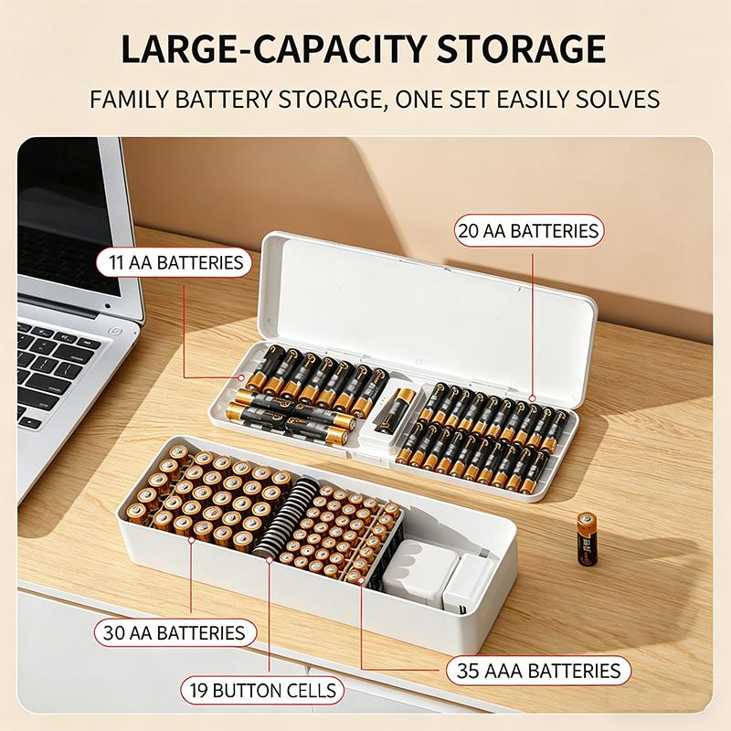 Battery Storage Box With Battery Tester Large Capacity PP Material Anti-Fall Wear-Resistant Data Cable Organizer Case