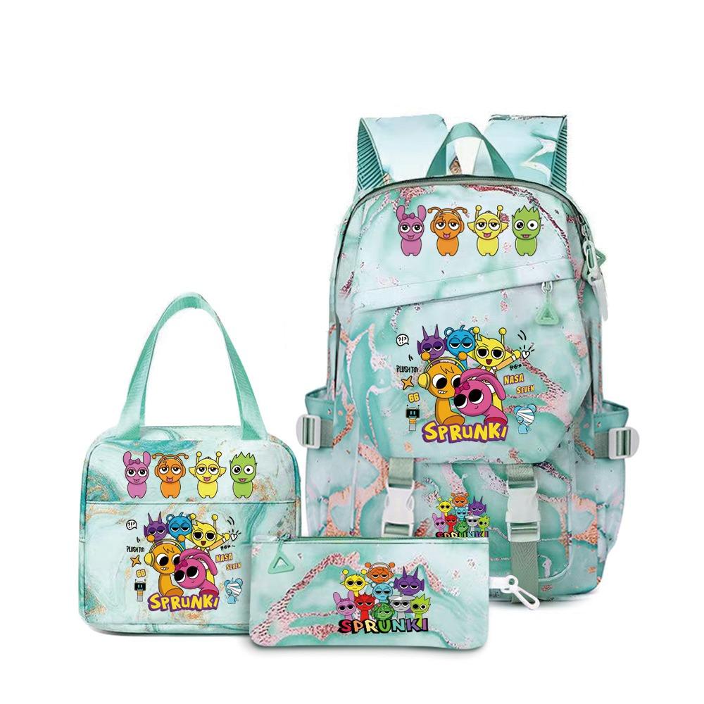 Rhythm box music game heat transfer backpack Sprunki pink schoolbag portable lunch bag stationery pencil case D