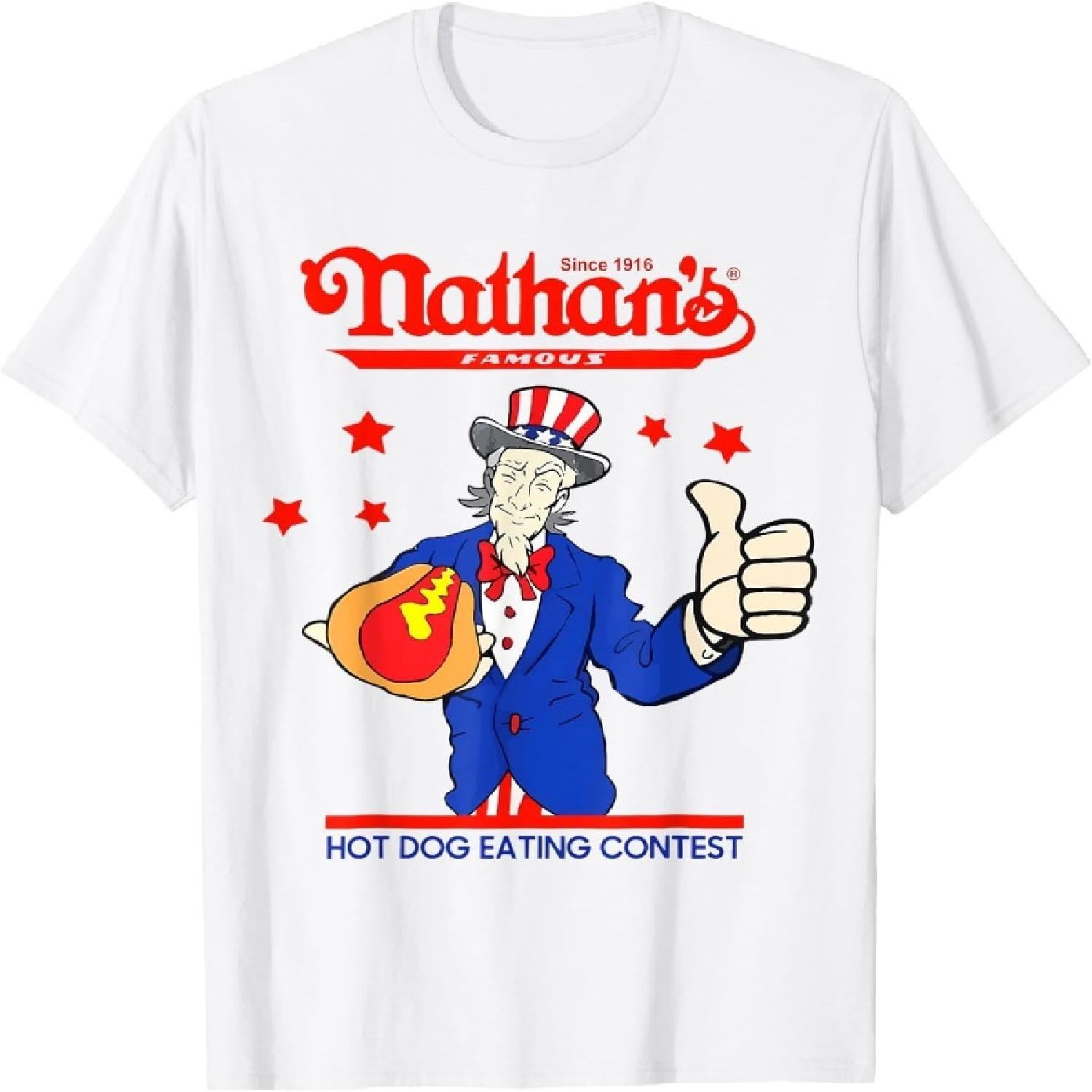 CHLSHZXD Nathan s Famous Hot Dog Eating Contest 2025 Funny T-Shirt S