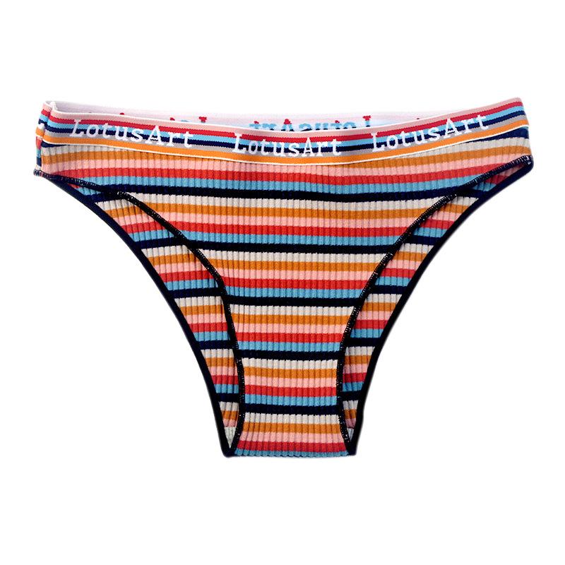 Women's Rainbow Striped Low-Rise Pure Cotton Panties - Cute & Breathable with Half Hip Coverage for Teens