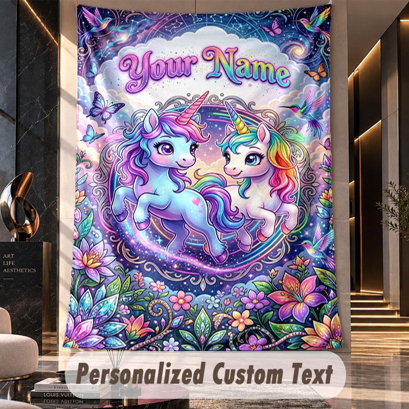 Unicorn (59) Theme Custom Tapestry Personalized Custom Name Text Wall Hanging Tapestry Home Decor Background Cloth
