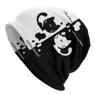 Cartoon Black And Whit Cat Beanie Cap Unisex Winter Warm Bonnet Homme Knitted Hats Street Outdoor Skullies Beanies Caps