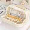 Simplicity Korean Pencil Case Large Capacity Beige Black Color Stationery Scrapbook Organizer Cute Student School Pen Bag