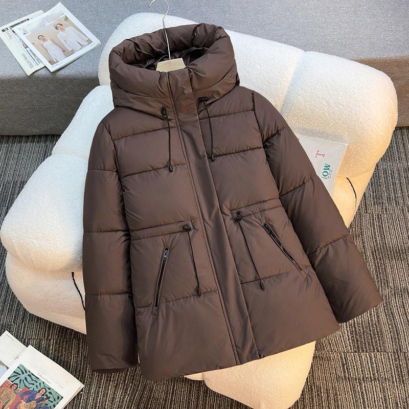 Padded Women's Mid Length Hooded Thick Jackets