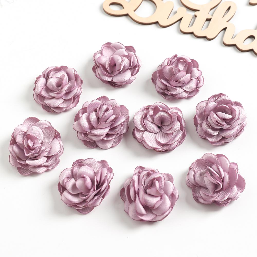 5/10Pcs Artificial Flowers 3.5cm Handmade Burned Edge Camellia Flowers For DIY Sewing Crafts Clothing Accessories Wedding Decors