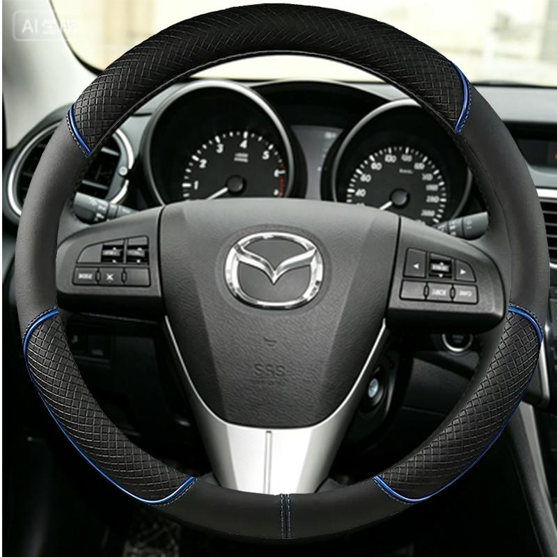 Černý PU Umělá Kůže Ručně Šitý Potah na Volant Auta Pro Staré Mazda 3 Mazda 5 Mazda 6 2003-2015