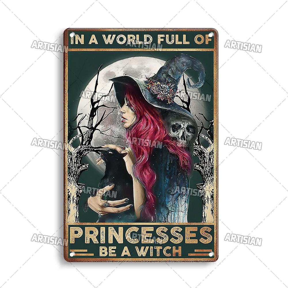 Artisian Halloween Metal Plaque Witches Tin Sign Girl Decorative Plate Wall Decor Garage Bar Pub Club Hotel Kitchen Home