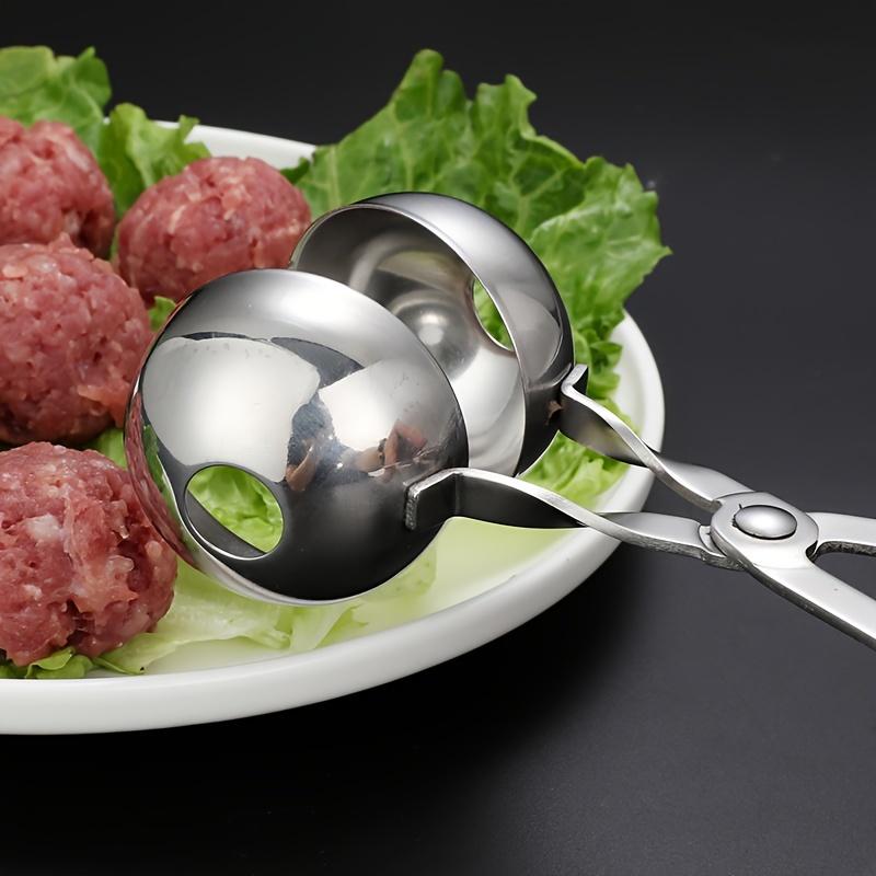 2pc DIY Stainless Steel Meatball Maker Spoon, Non-Stick Fish Ball Squeezer with Long Handle, Versatile Manual Kitchen Tool for Meat and Rice Balls