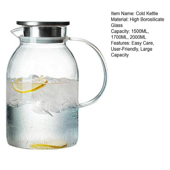 Glass Pitcher with Stainless Steel Lid Heat Resistant Cold Kettle Large Capacity Water Carafe for Hot And Cold Drinks BPA-Free Iced Tea