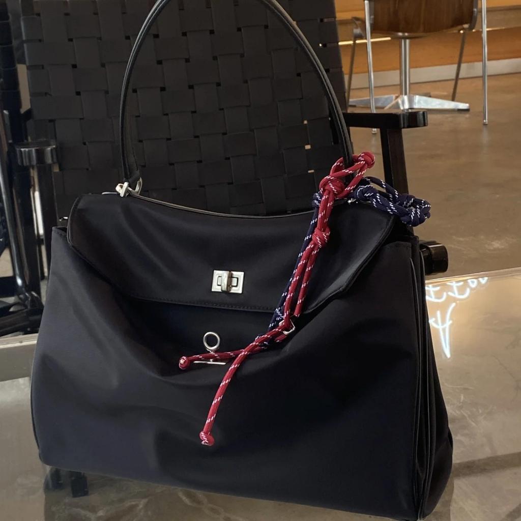 Nylon Tarp-splice Cowhide Underarm Lock Tote Commuter Crossbody Bag for Women