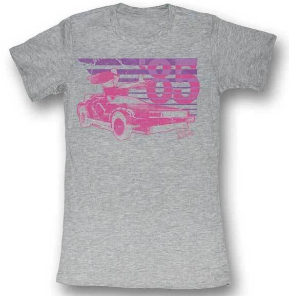Back To The Future Movie Delorean Pink & Purple 85 Womans Fitted T Shirt XL